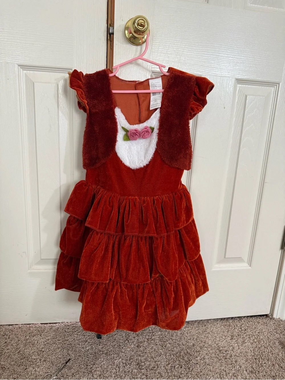 Girls Fox Costume Medium Velvet Ruffle Dress Faux Fur Tail Halloween